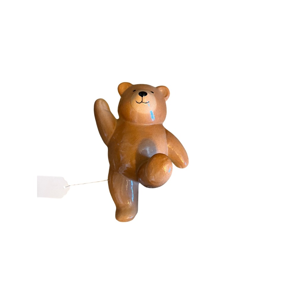 Vintage Ceramic Teddy Bear Wall Hook. Hanging Plaque Glossy Brown Nursery Decor